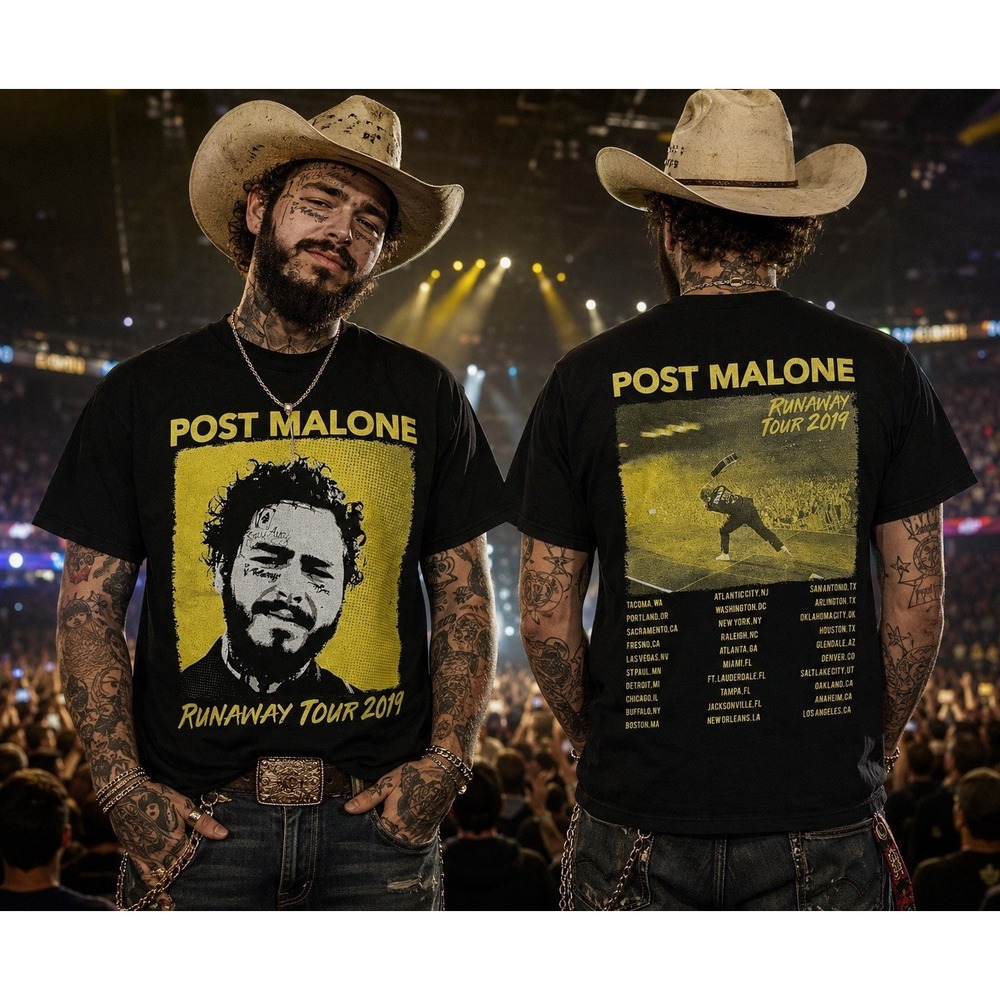 Post Malone Runaway Tour‎ 2019 Concert Merch US City Tour T-Shirt Size L Black
